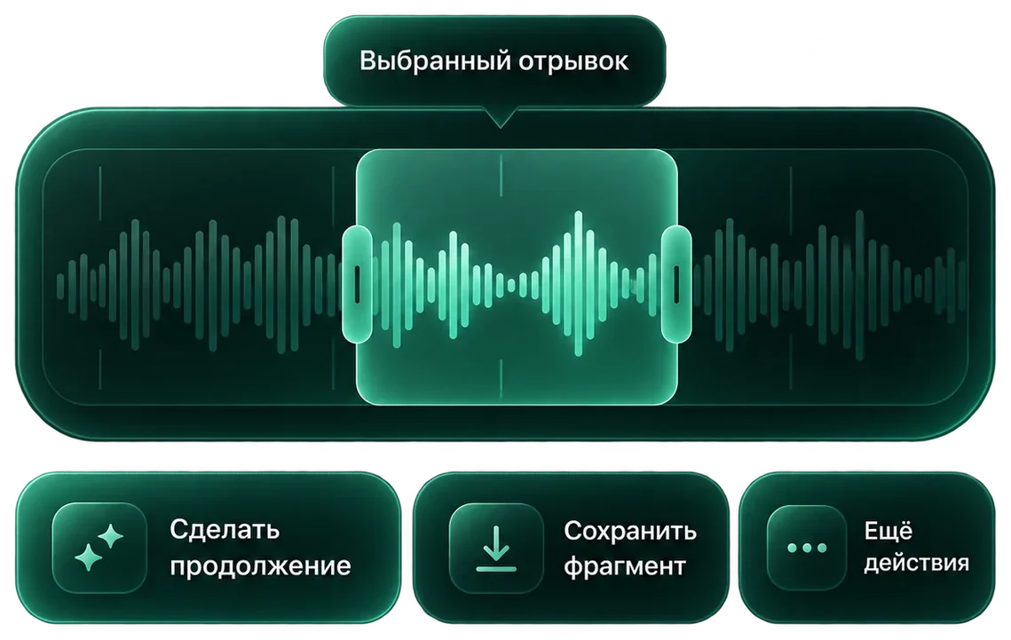 Выбранный отрывок трека и кнопка «Сделать продолжение»