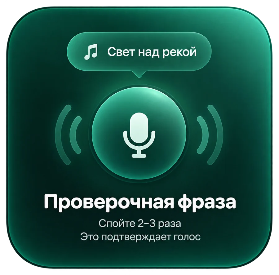 Проверочная фраза над кнопкой записи